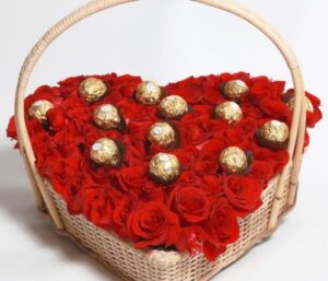 Scarlet Roses & Chocolate Heart Delight